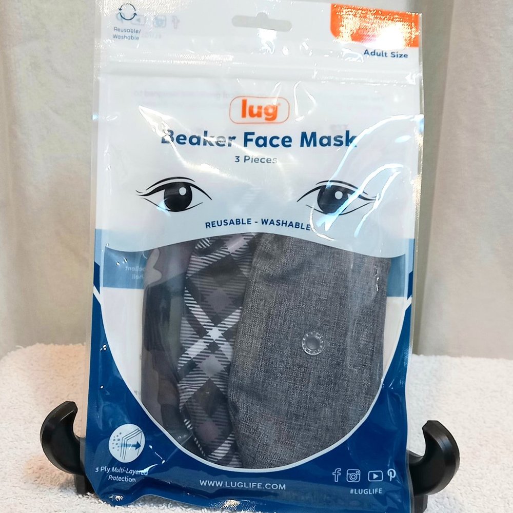 COPY - LUG Beaker Face Mask 3pk Soft-Lined Face Cover - Adult Size - Greys - NEW